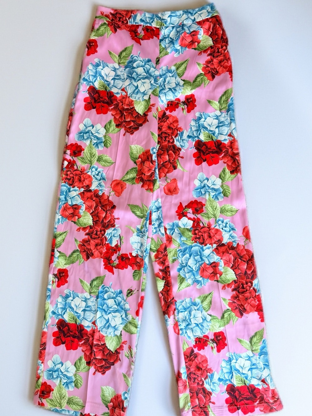 Rachel Zoe Floral Wide Leg Pants XS Pink Red Blue Hydrangea Resort Trousers NWT